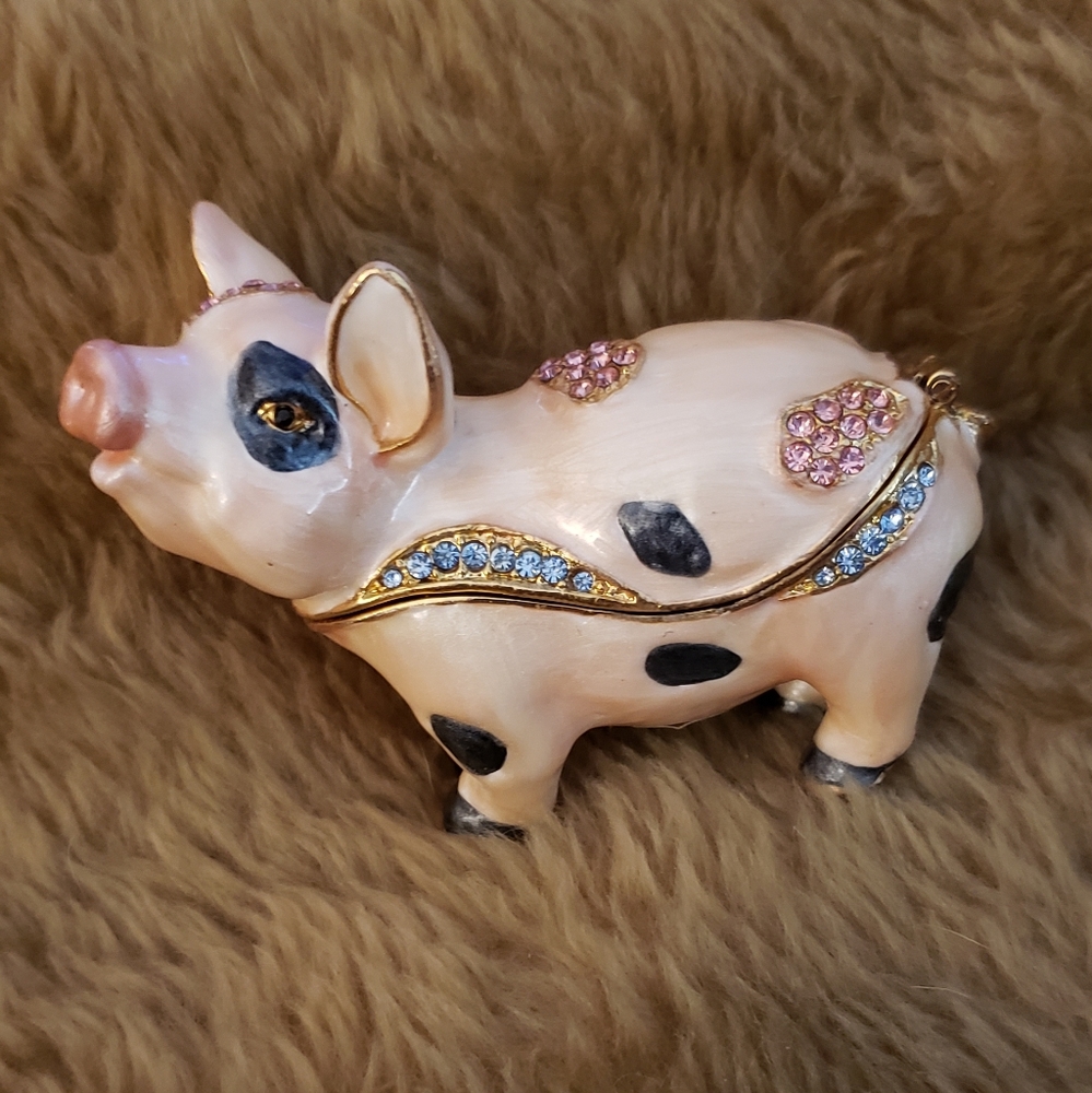 RUCINNI Swarovski Crystal Metal & Enamel Finish Trinket Box-Piglet-New with Tags